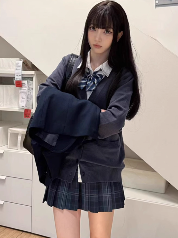 Pattern Uniform Plaid Pleated JK 39CM Skirt Blue