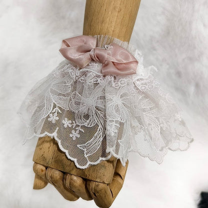 Wrist Cuffs Pink Lolita Lace Bow / Apricot Green