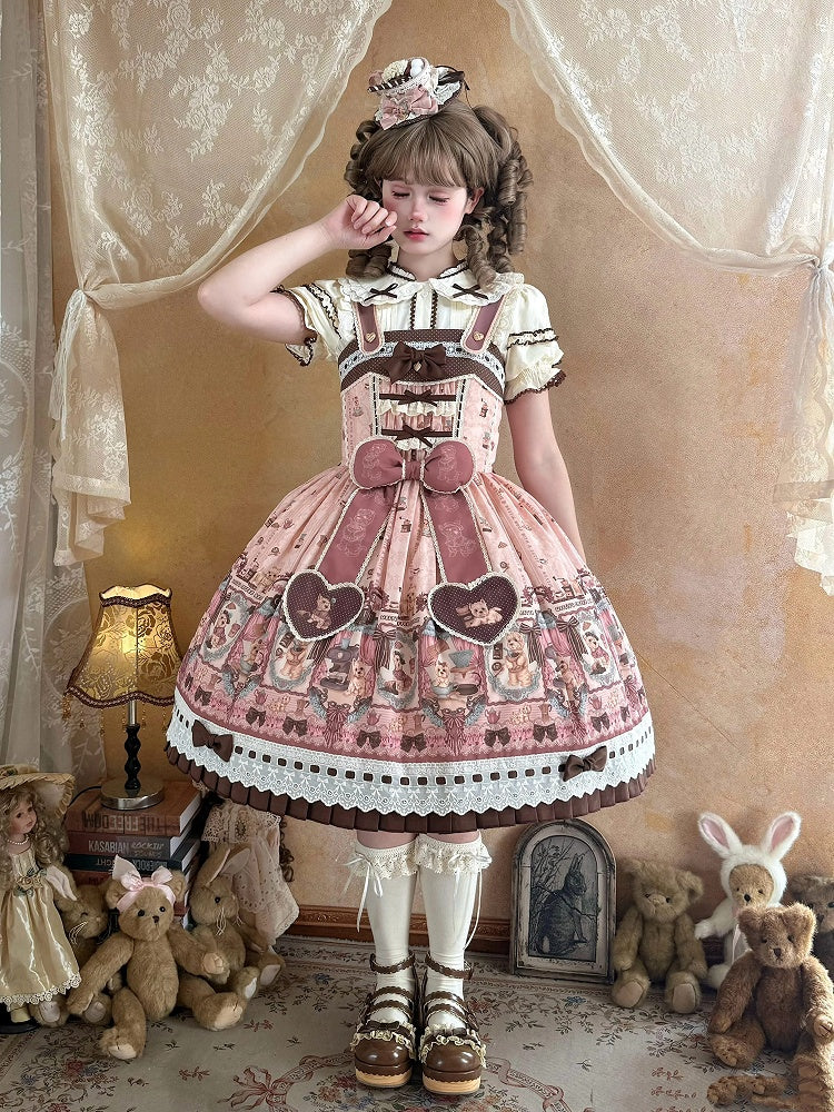 Cream Peter Pan Collar Lolita Ruffled Blouse with Brown Trim - Stars Fall on the Foggy Island