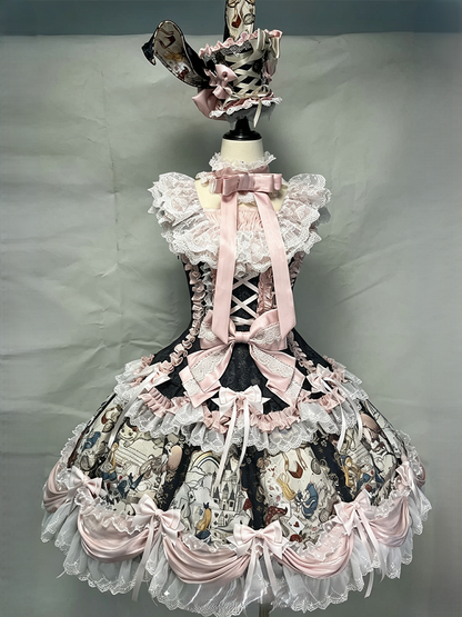 Navy Playing-Card OP Dress with Bow Embellishments - Rosede Cheese
