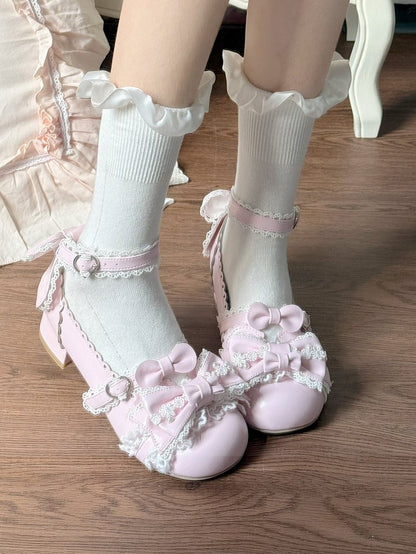 Hem Bow Scalloped Accents Shoes with Low-heel Lolita Pink Sweet