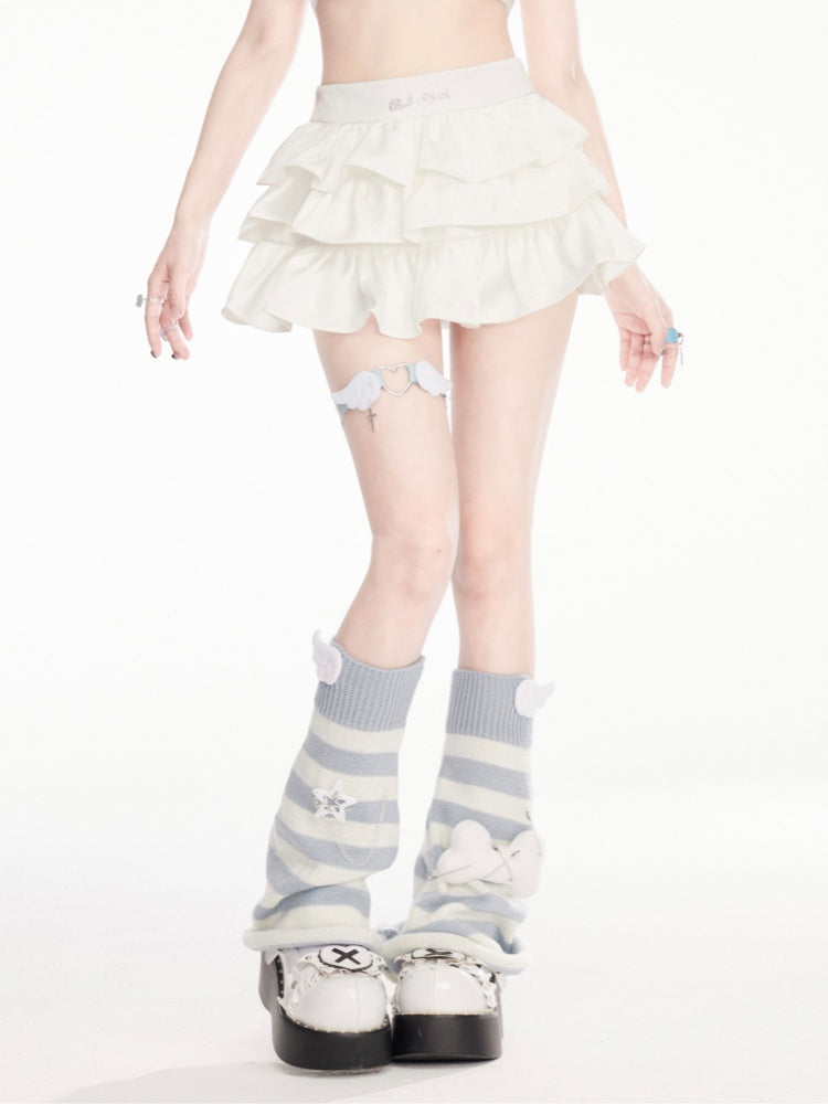 ホワイトバレエコアラインストーンディテールミニティアードスカート
