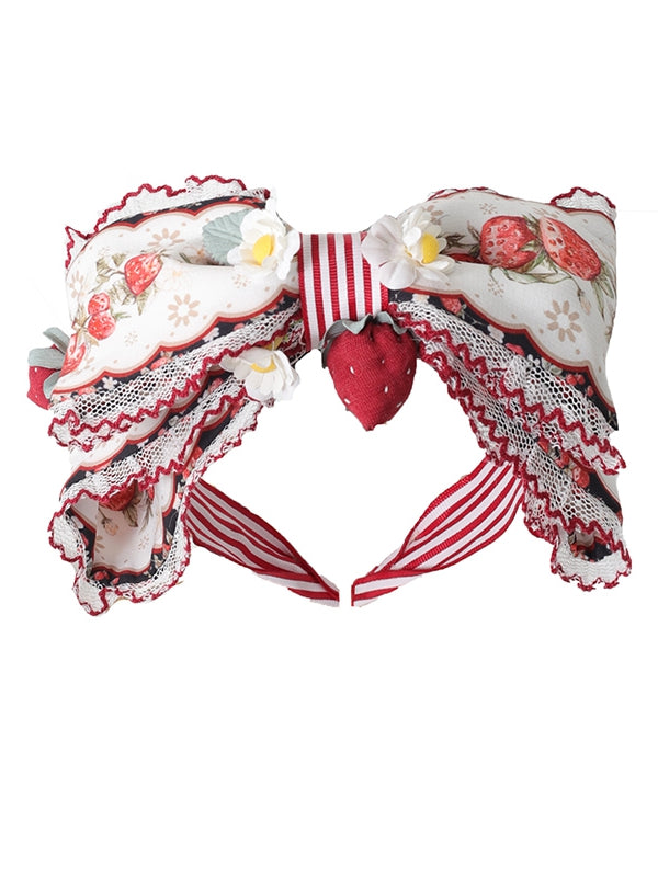 Lolita Black Strawberry Red Print Bowknot KC /