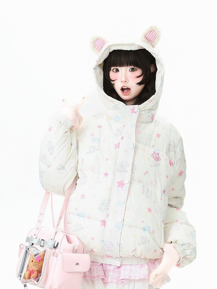 and Blouson Kawaii Daily Jacket White - Bear Patterns Star