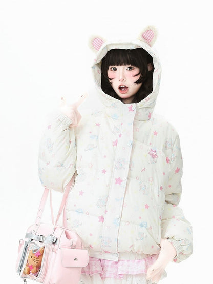 and Blouson Kawaii Daily Jacket White - Bear Patterns Star
