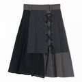 Black and Gray Lace-Up Knee-Length Skirt