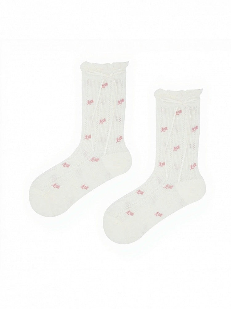 Ruffle Lace Ankle Socks with Floral Pattern in 3 Colors - ModaSwings
