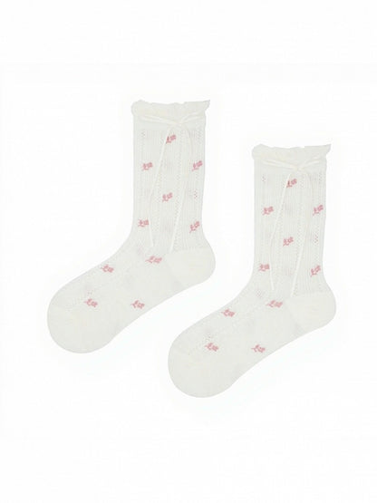 Ruffle Lace Ankle Socks with Floral Pattern in 3 Colors - ModaSwings