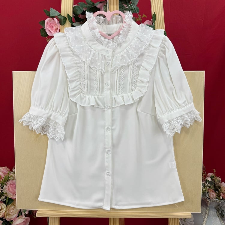 Lolita Sleeves Ruffle White Neckline Short Lace Blouse