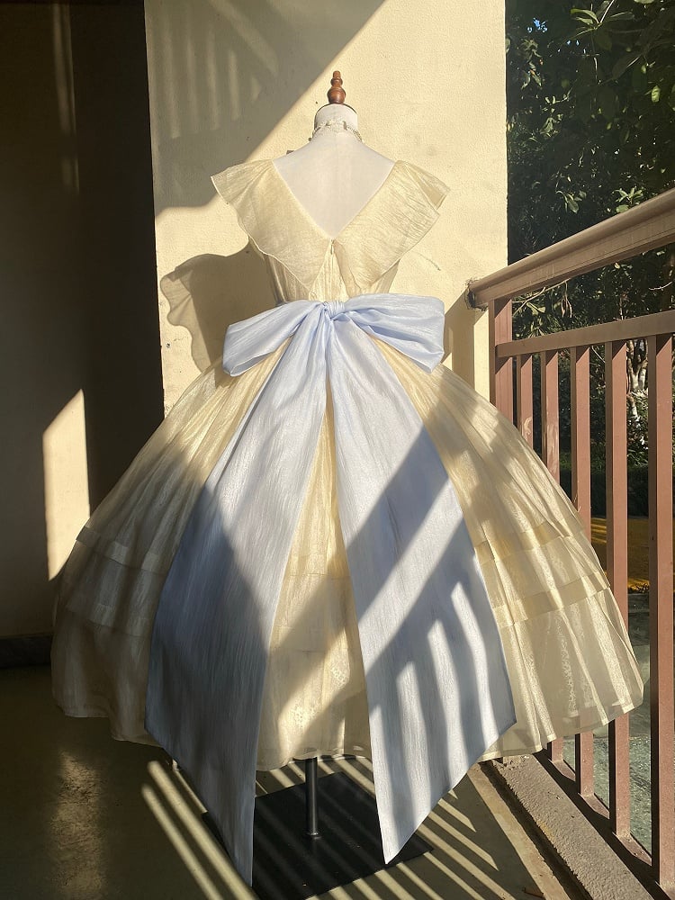 Lolita V-neck Blue Belle with Yellow Princess Detachable Dress Bows