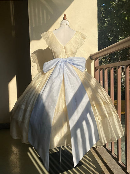 Lolita V-neck Blue Belle with Yellow Princess Detachable Dress Bows