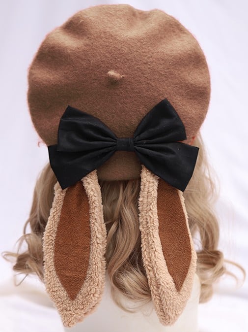 Sweet Bow Options With Bunny Color Coffee 6 Ear Detachable Lolita Beret