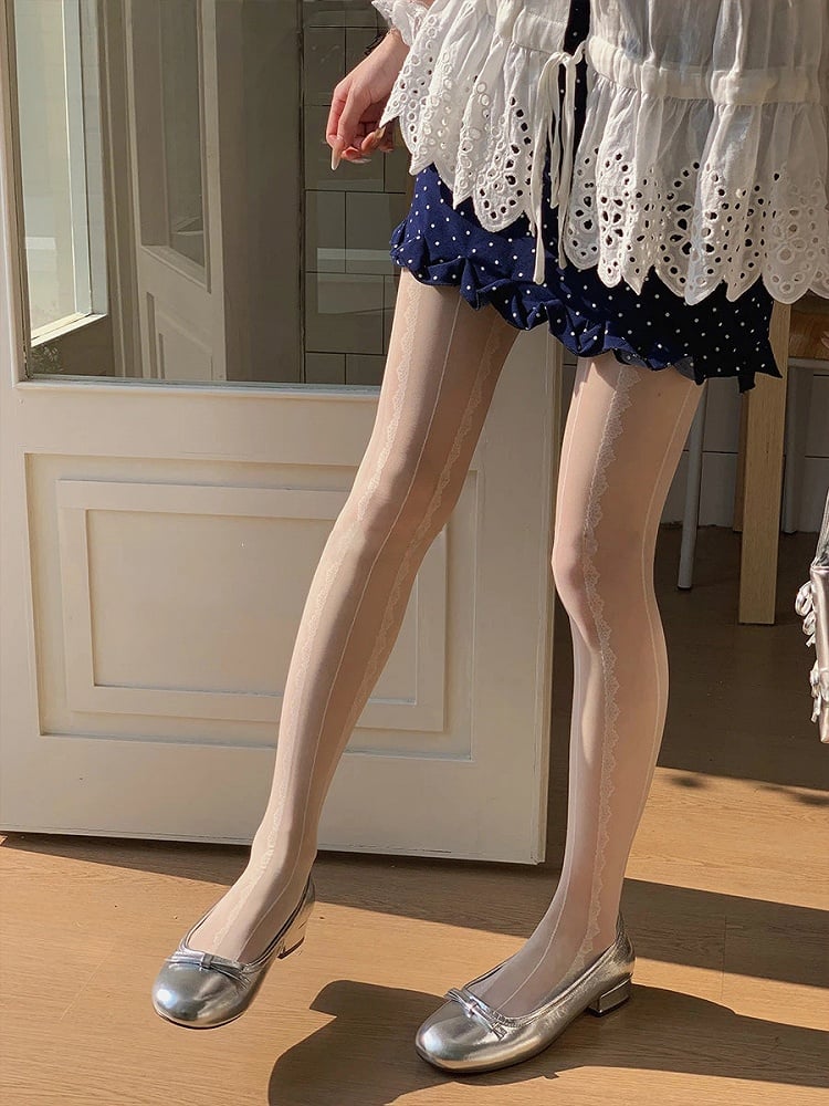 Collant Dentelle Transparent (Style Rayé Romantique Élégant)