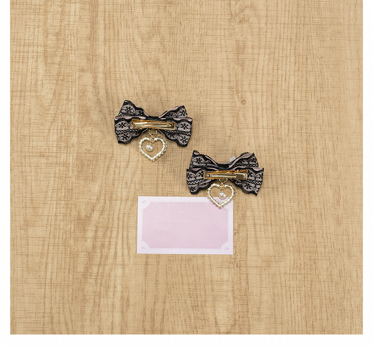 5色のビーズハートチャーム ジライケイ レースリボンヘアクリップ