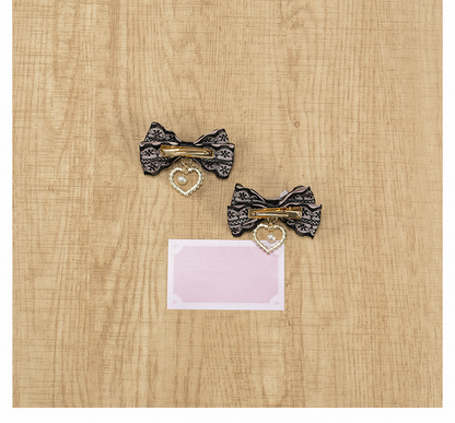 5色のビーズハートチャーム ジライケイ レースリボンヘアクリップ