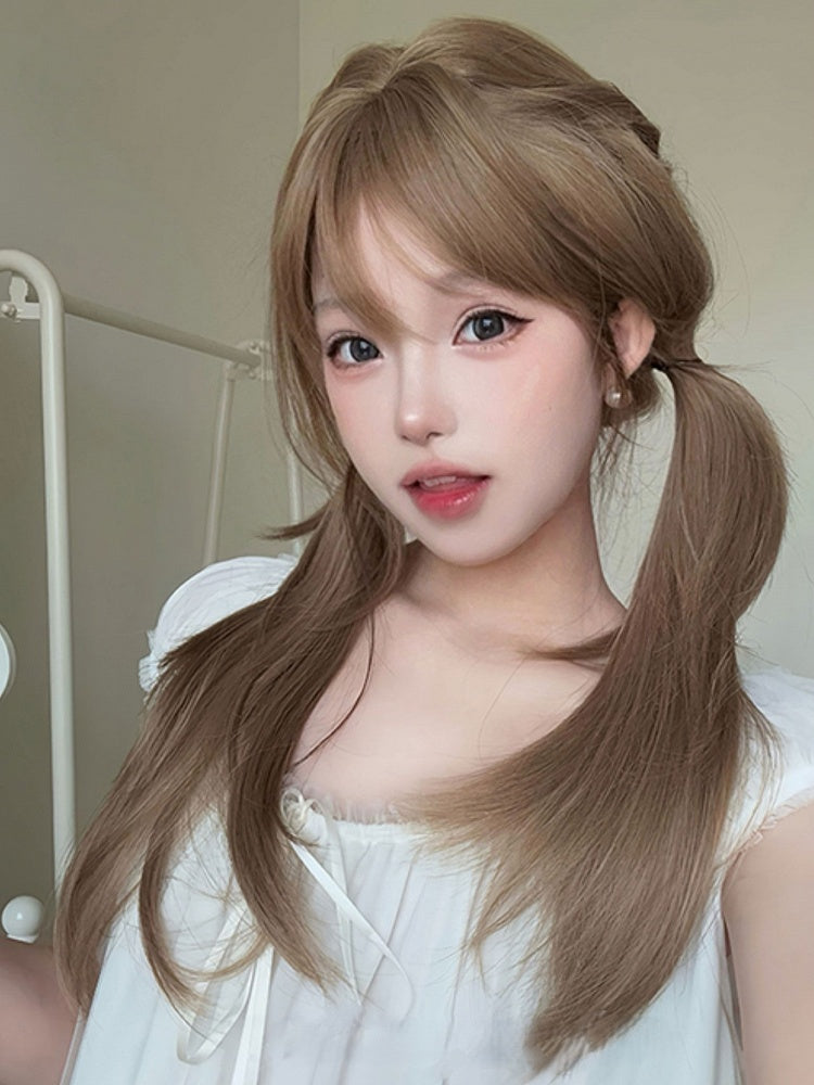 With LIght Brown Length Air 65CM Bangs Straight Wig