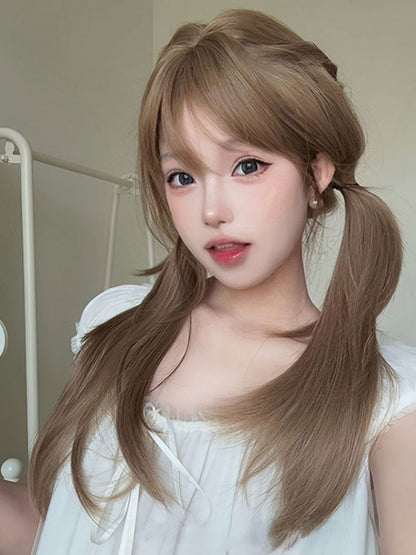 With LIght Brown Length Air 65CM Bangs Straight Wig