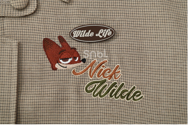 Zootopia Nick Khaki Polo Collar Plaid Jacket