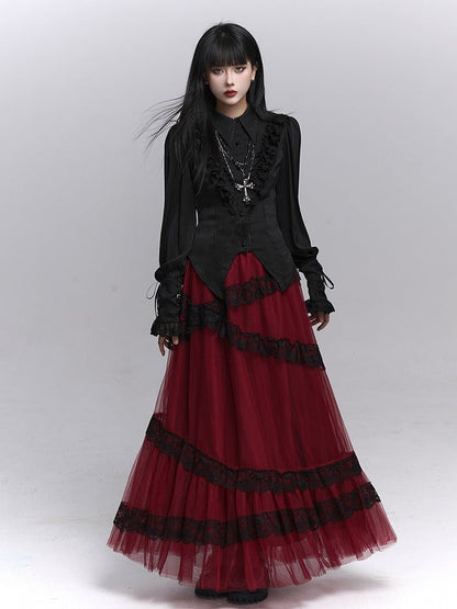 Design with Blouse Black Bishop Striped Sleeves Gothic Triangular Slit