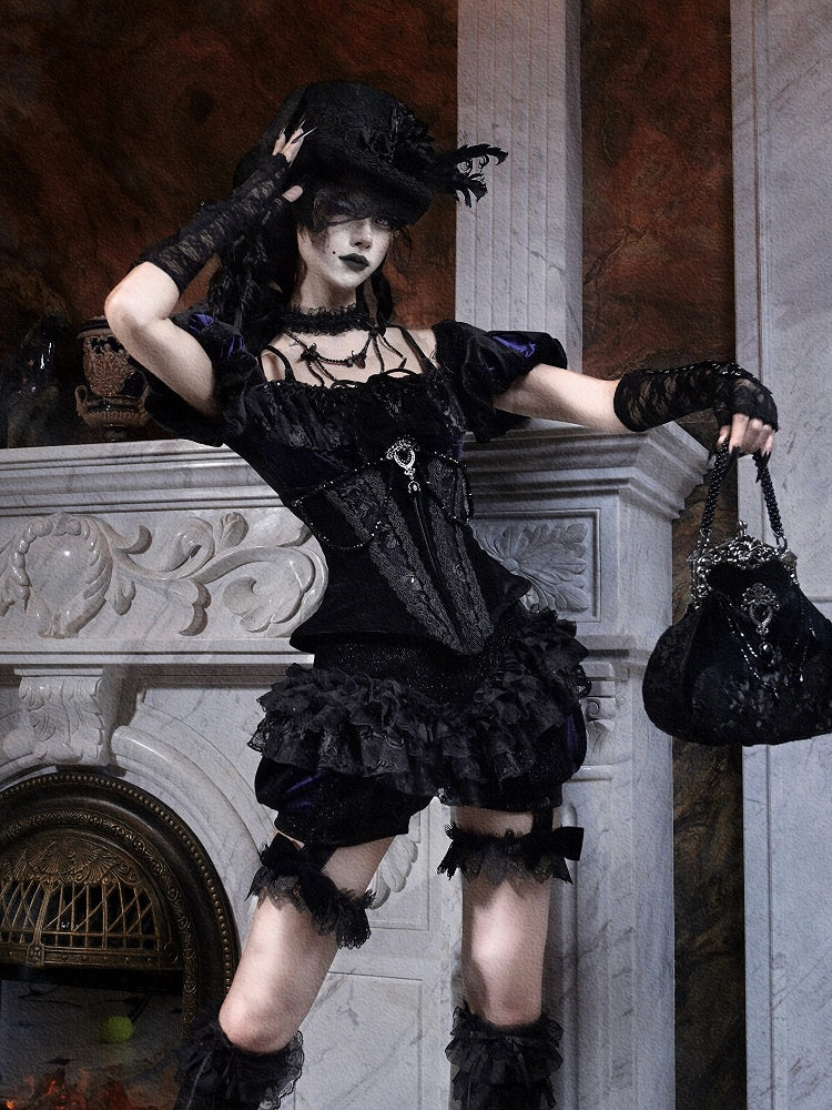 Hat and Feather Goth Floral Victorian-Inspired Top Trim with Lace Accents