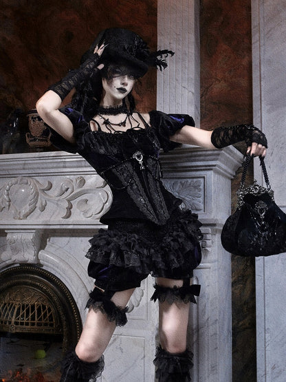 Hat and Feather Goth Floral Victorian-Inspired Top Trim with Lace Accents