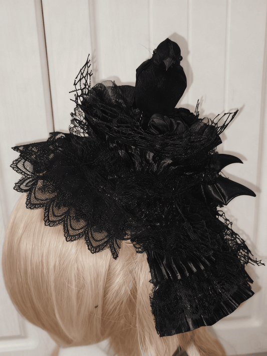 Crow Color Mini With Hat Lolita Gothic Lace 2 Clips Options