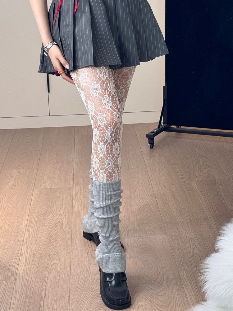 タイツ 花柄 ホワイト/パープル スイートロリータ