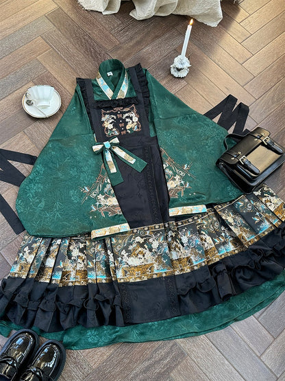 Han Lolita Magic Academy Theme Pipa Sleeves Dress Embroidery - Luo Xiu Dong Xiang