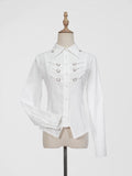 with Long Buckle Sleeves Shirt White Details Elegant