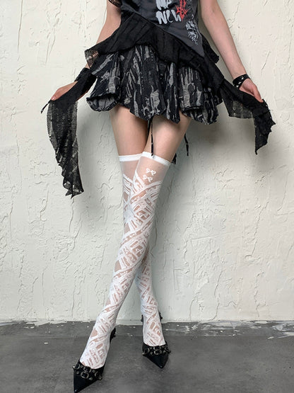 White Details Stockings Overknee Y2K Bowknot