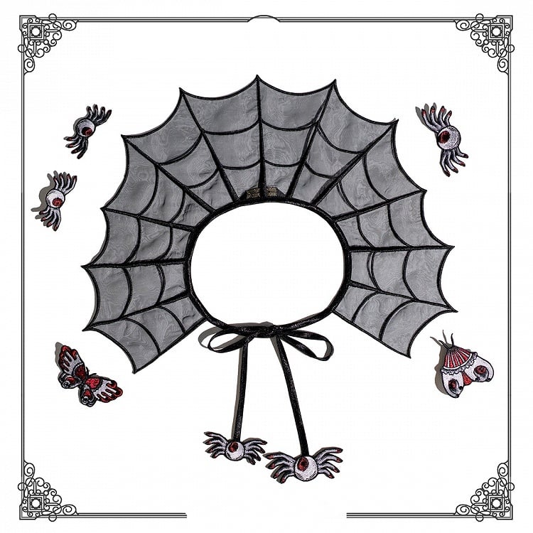 Organza Moth Brooch Spider Web Embroidery Butterfly with and Black Detachable Fake Collar