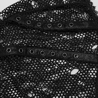 Hooded Punk Jacket Mesh Black Ripped Short