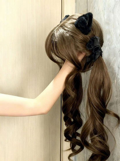 Brown 65cm Curtain Bangs Wig with Long Wavy Twin Tails - Hui Ran