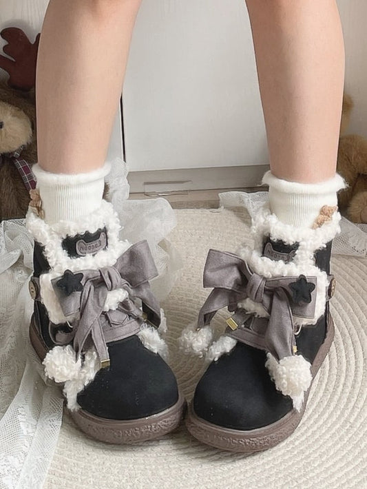 Sole for Accents Black Ankle Lolita Boots Bow 3cm Gray with