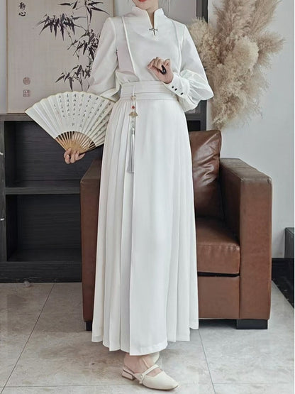 Detachable White Fringe Set Skirt - Elastic Style Partial Chain Belt Chinese Decor Waist