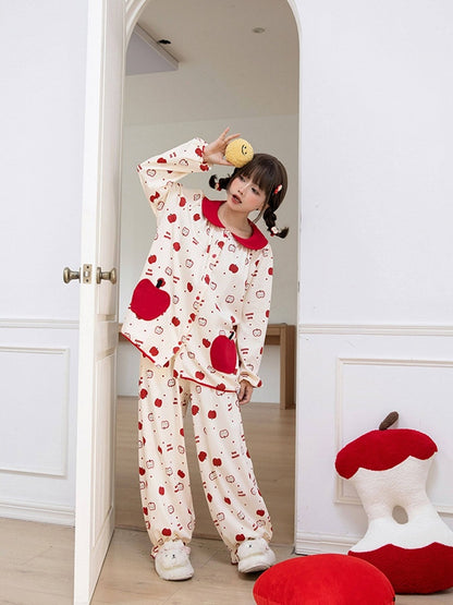 Beige Red Peter Pan Collar Loungewear Set - Tan Tuan