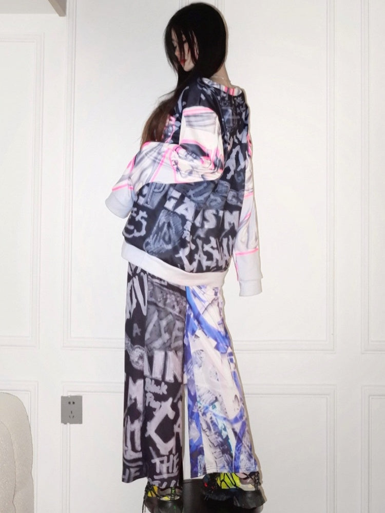 Knochen und Sweatshirt Y2K Print Große graue Schleife