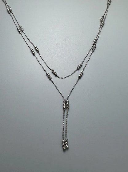 Silver Minimalist Double Beaded Layer Necklace - YSHXS