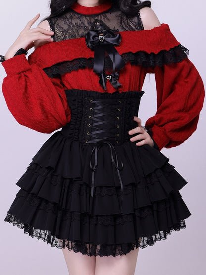 Adjustable Lace-Up High Waist Black Layered Skirt - DevilInspired Exclusive Collection
