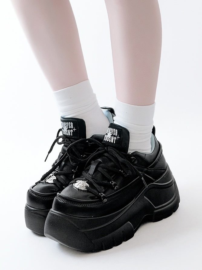 Mattend with Kei Sneakers PU Platform Design Lace-Up Jirai Black