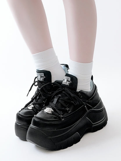 Mattend with Kei Sneakers PU Platform Design Lace-Up Jirai Black