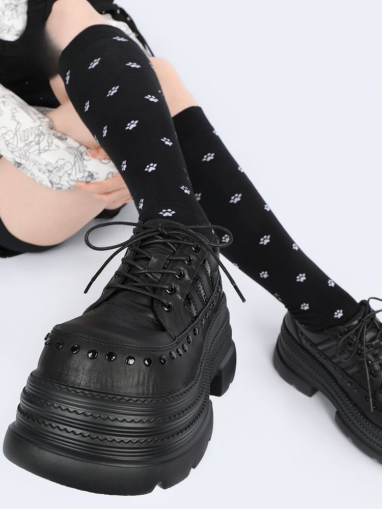 Shoes Platform Punk - Lace-Up in Style Front Black