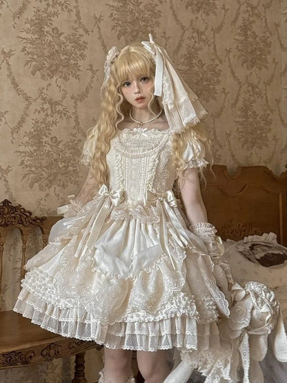 Bow with Hairclip Lolita White/Black/Beige Elegant Veil