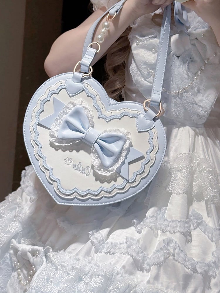 4 Colors Lolita Heart Shaped Bag with Butterfly Bow Detail - Wind Bell Island