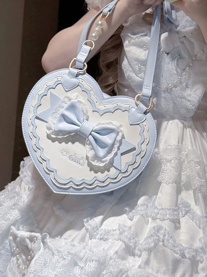4 Colors Lolita Heart Shaped Bag with Butterfly Bow Detail - Wind Bell Island