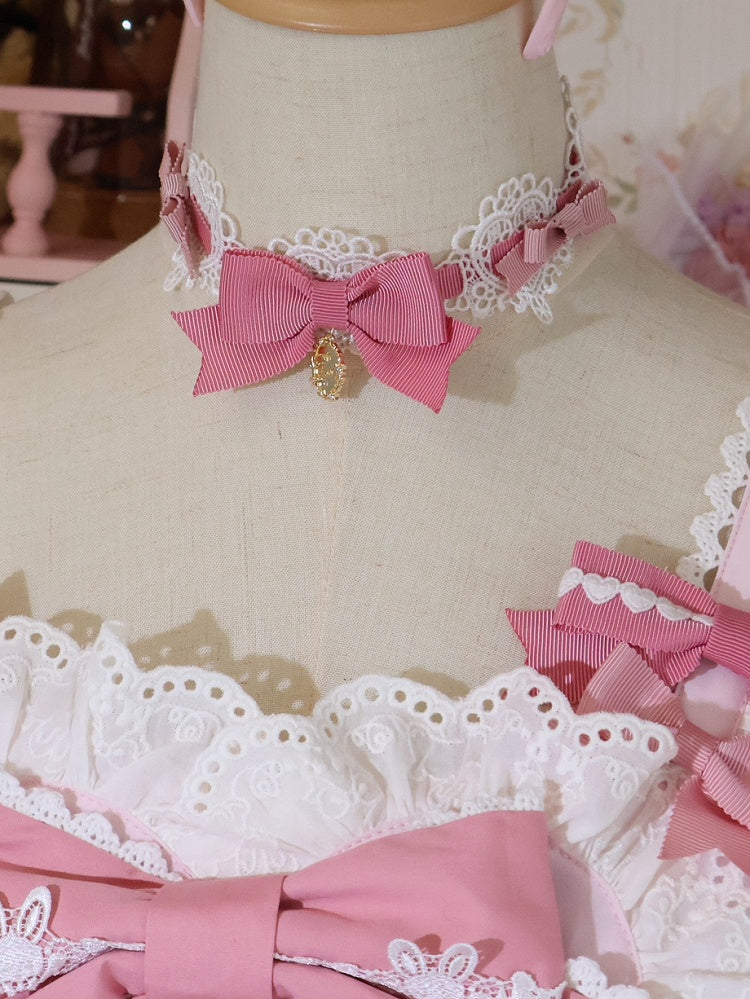 詳細 ピンクの蝶結びチョーカー