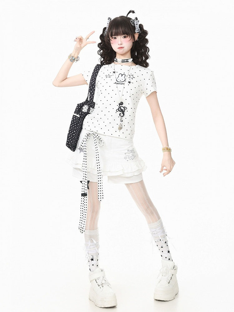 White Ruffled Shorts with Star & Puppy Embroidery - Languid Park