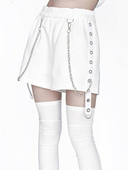 Strap Chain with Kei White/Black Decorations Jirai Shorts