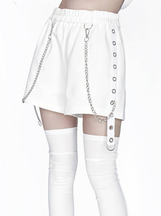 Strap Chain with Kei White/Black Decorations Jirai Shorts