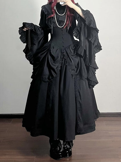 Black Gothic Lolita Corset Belt Waist Boned Aristocrat Victorian Skirt High